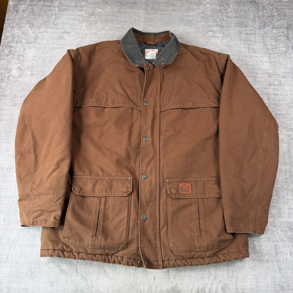 Sorel Jacket Mens XL Brown Barn Quilt Lining Corduroy Collar Work Canvas Coat
